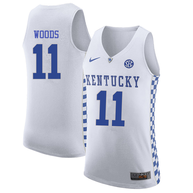 Men Kentucky Wildcats #11 Sean Woods College Basketball Jerseys-White